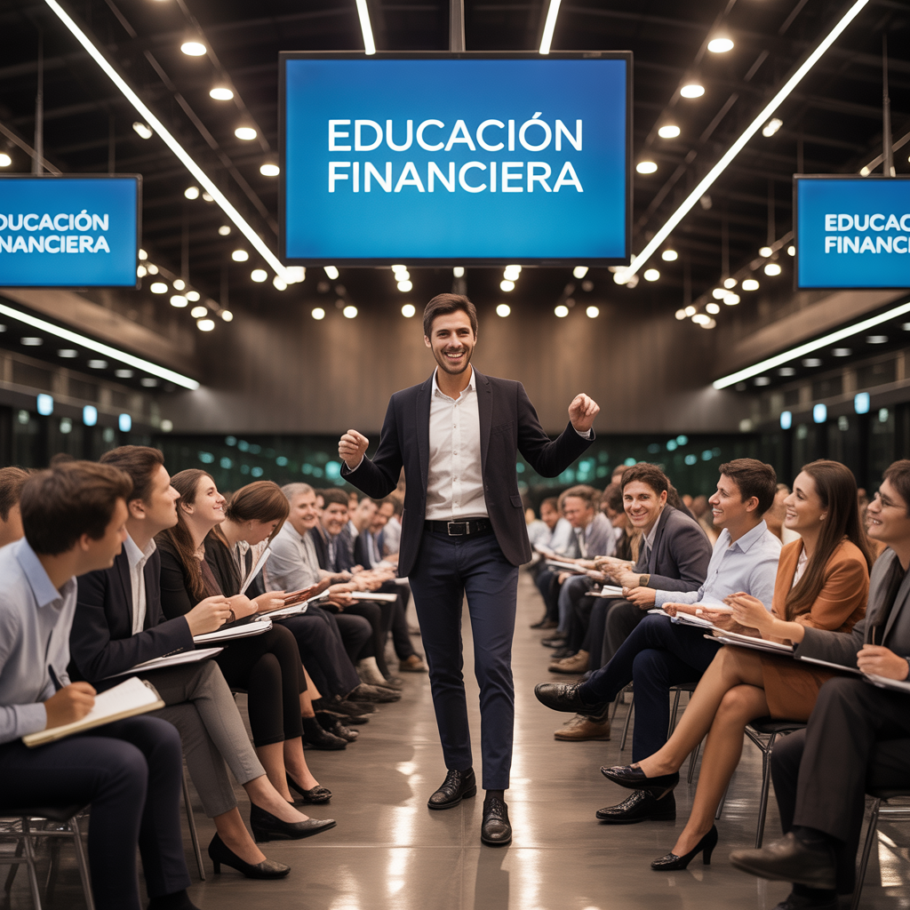 Evento de capacitación financiera en un auditorio moderno en Argentina
